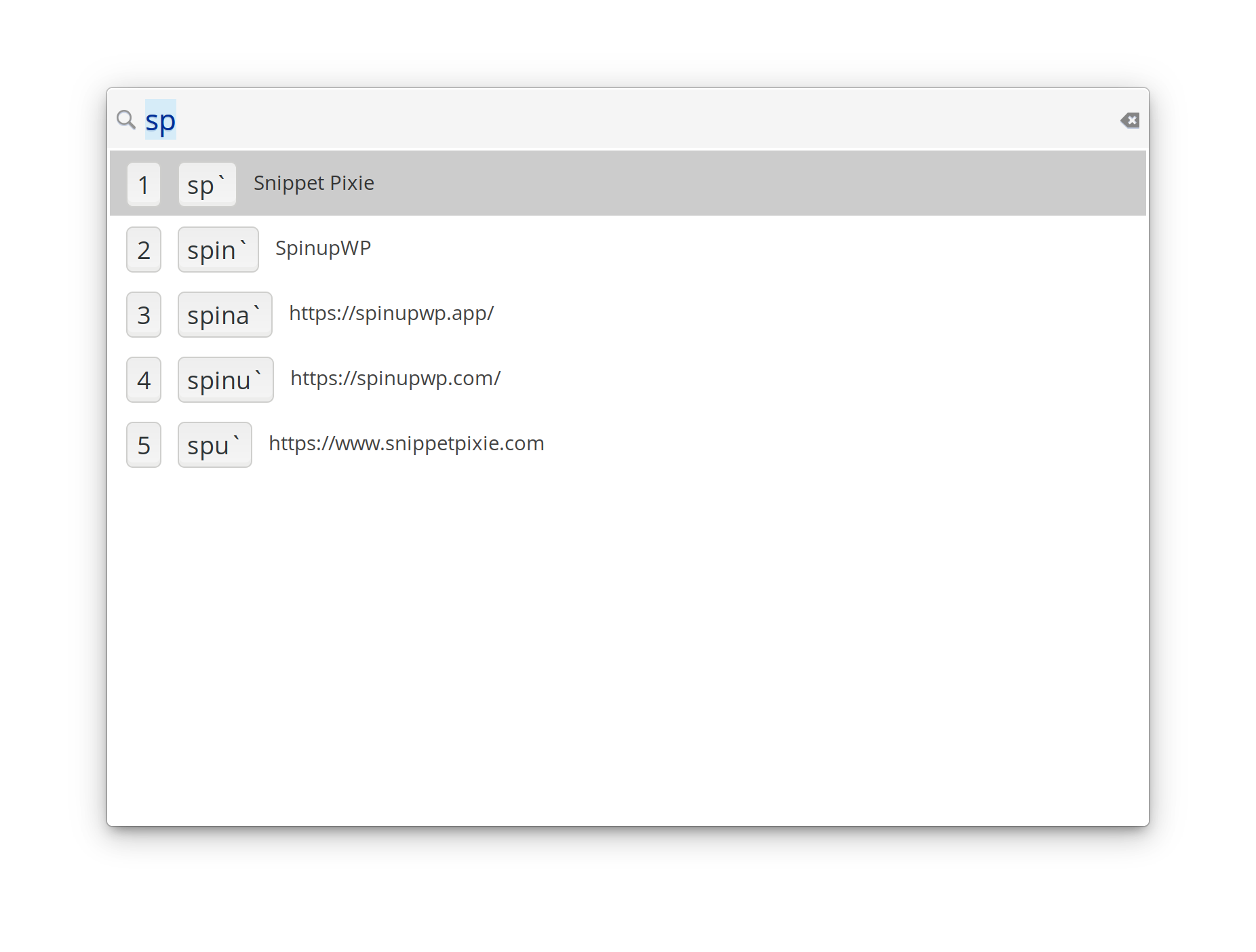 Snippet Pixie's Search and Paste Window
