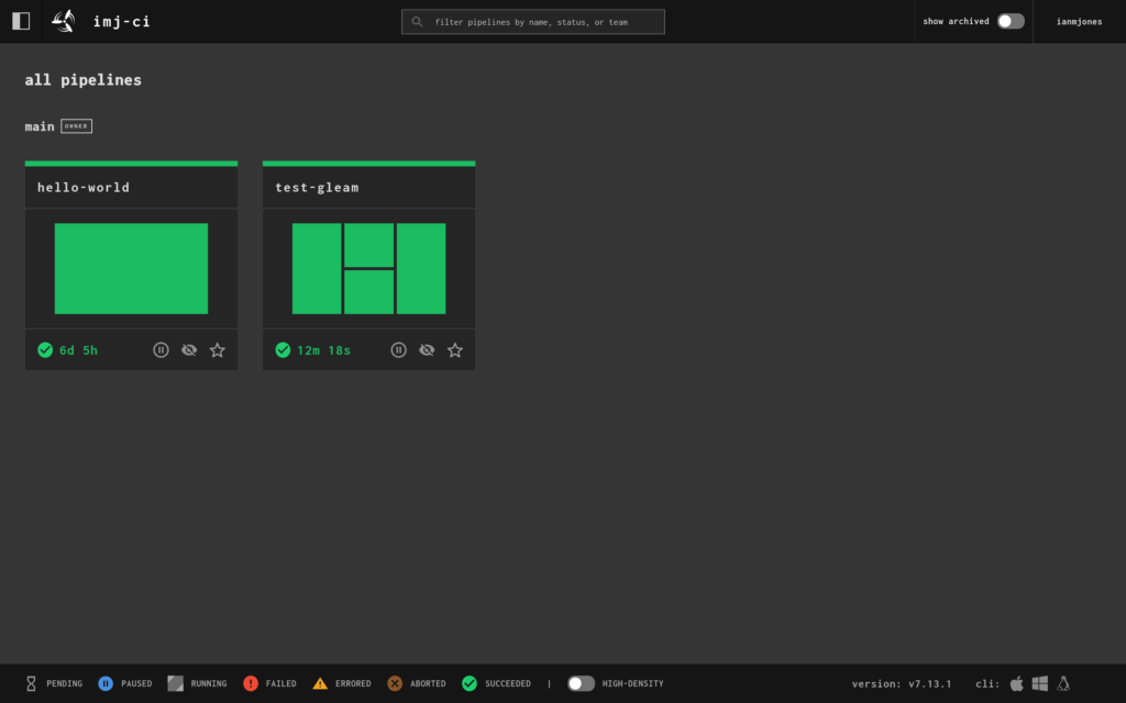 New test-gleam pipeline added to Concourse web UI